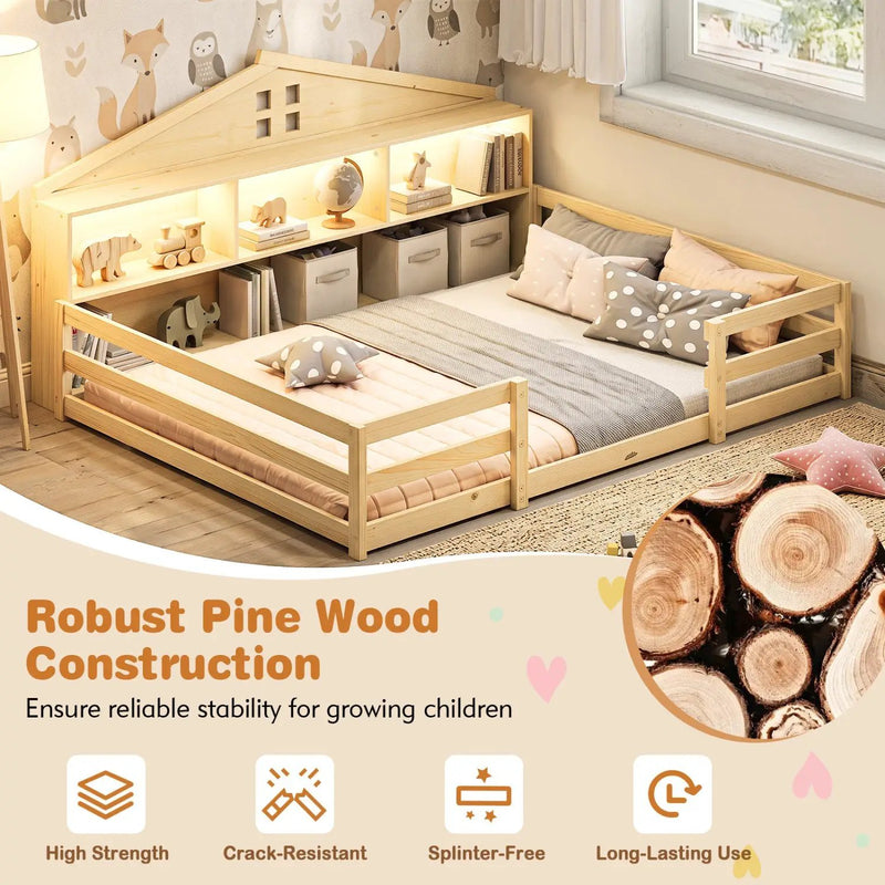 Full Size Montessori Floor Bed with Storage and LED Lights by DirectDeals