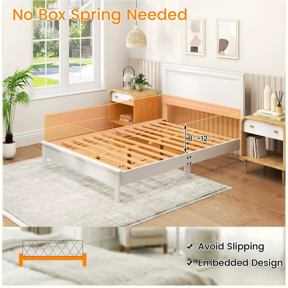 Full Size Platform Slat Bed Frame with High Headboard by DirectDeals