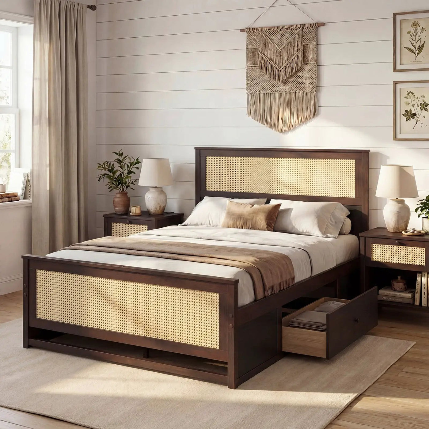 Full Size Rattan Bed Frame with Storage Drawers by DirectDeals