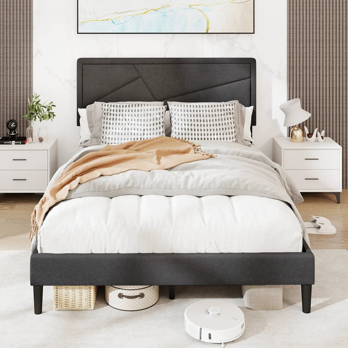 Twin/Full/Queen Size Upholstered Platform Bed Frame with High Headboard by DirectDeals