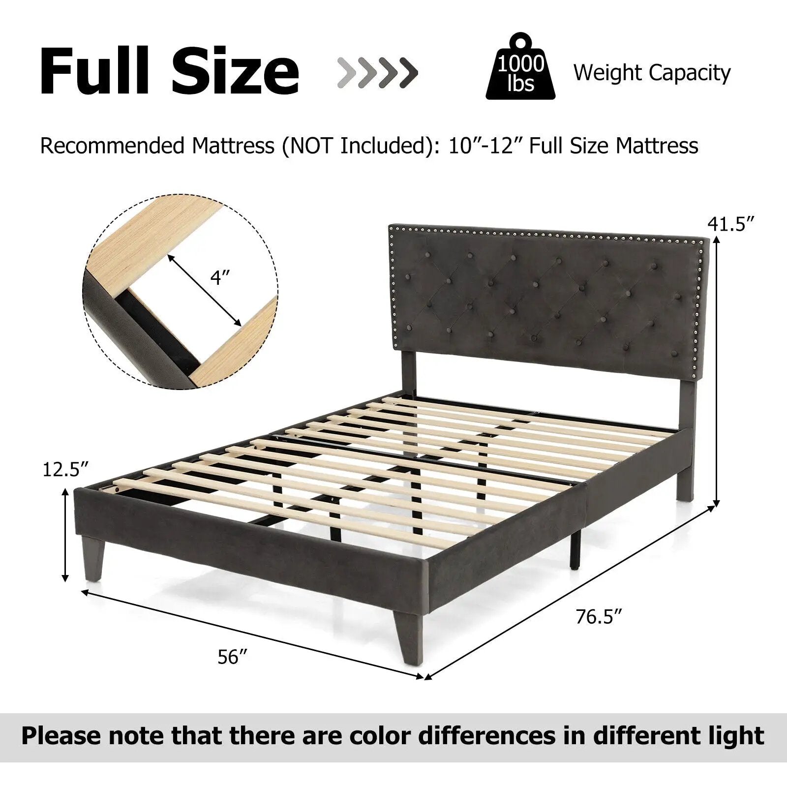 Full/Queen Size Upholstered Platform Bed with Tufted Headboard by DirectDeals