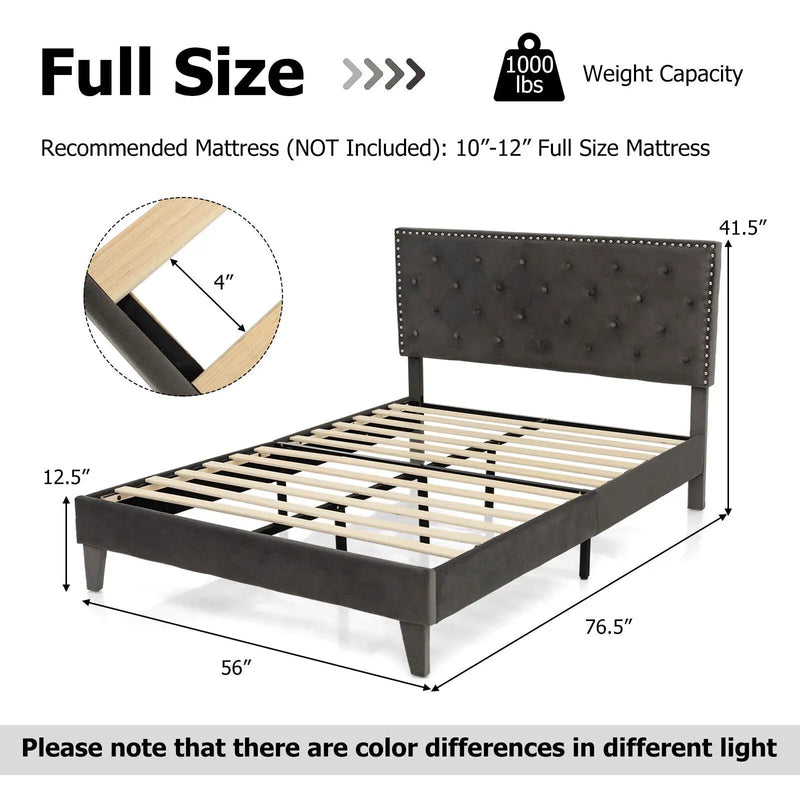 Full/Queen Size Upholstered Platform Bed with Tufted Headboard by DirectDeals