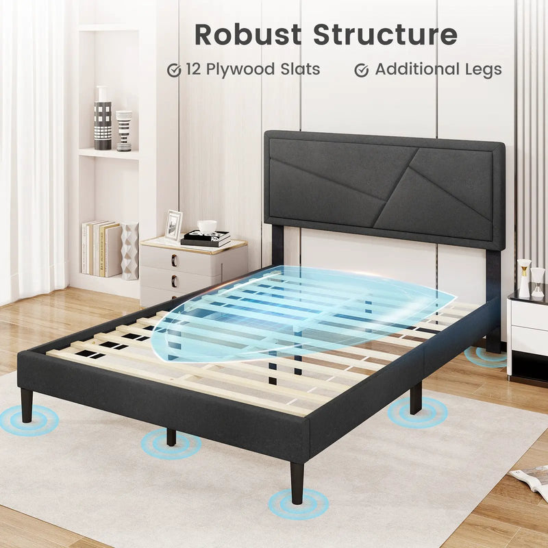 Twin/Full/Queen Size Upholstered Platform Bed Frame with High Headboard by DirectDeals