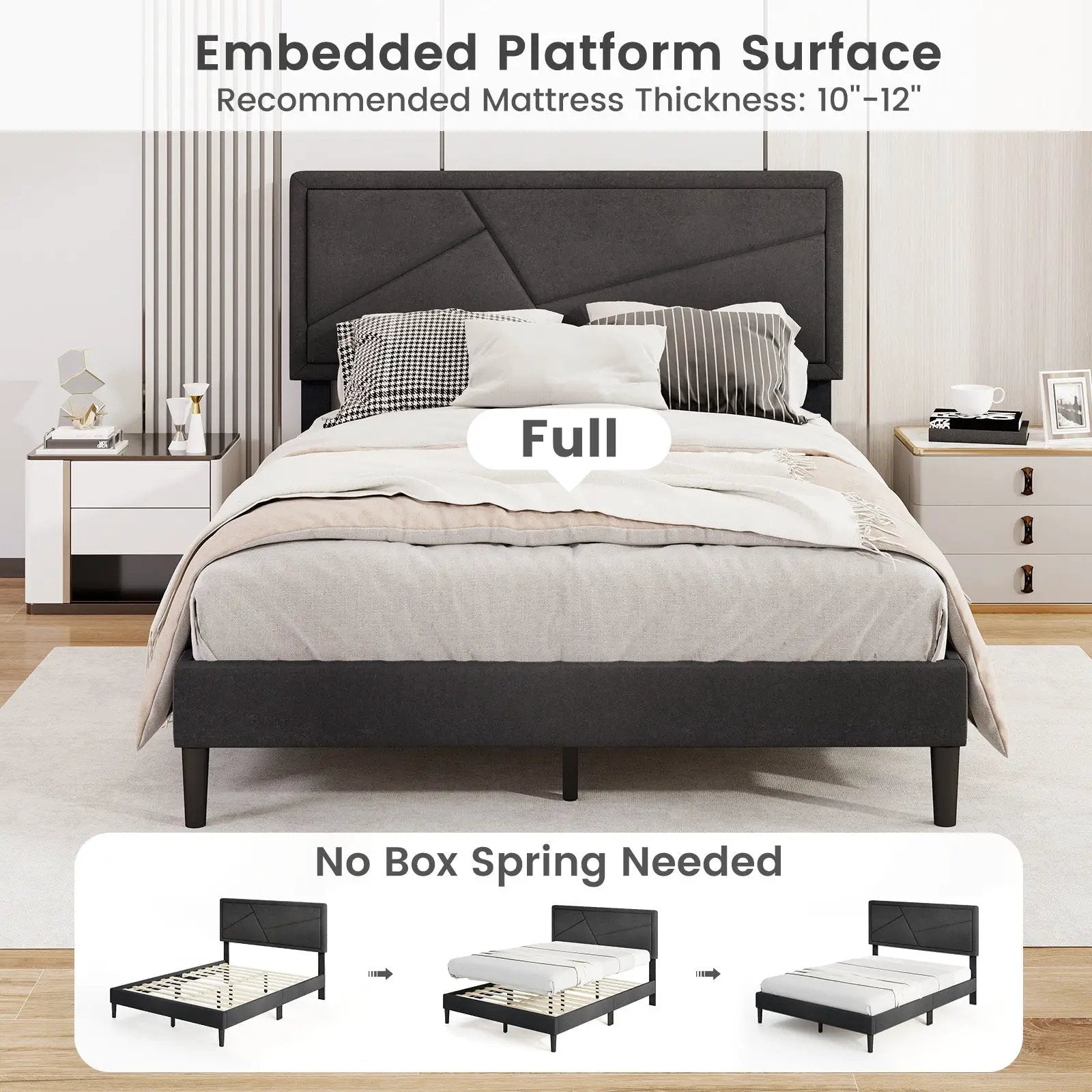 Twin/Full/Queen Size Upholstered Platform Bed Frame with High Headboard by DirectDeals
