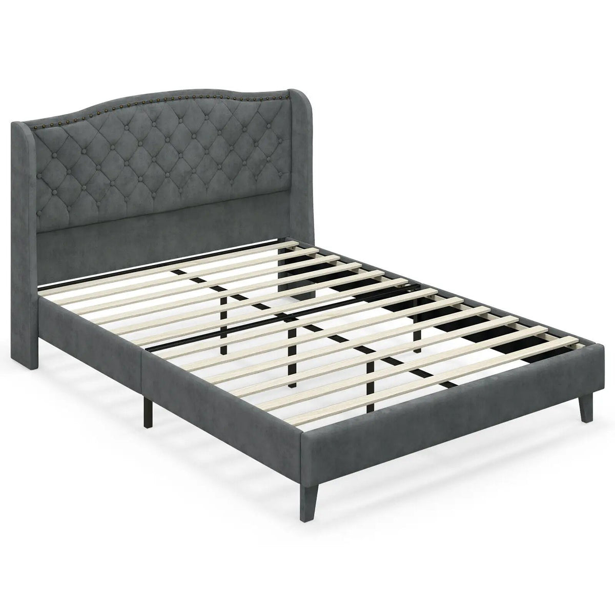 Full/Queen Size Upholstered Platform Bed Frame with Button Tufted Headboard by DirectDeals