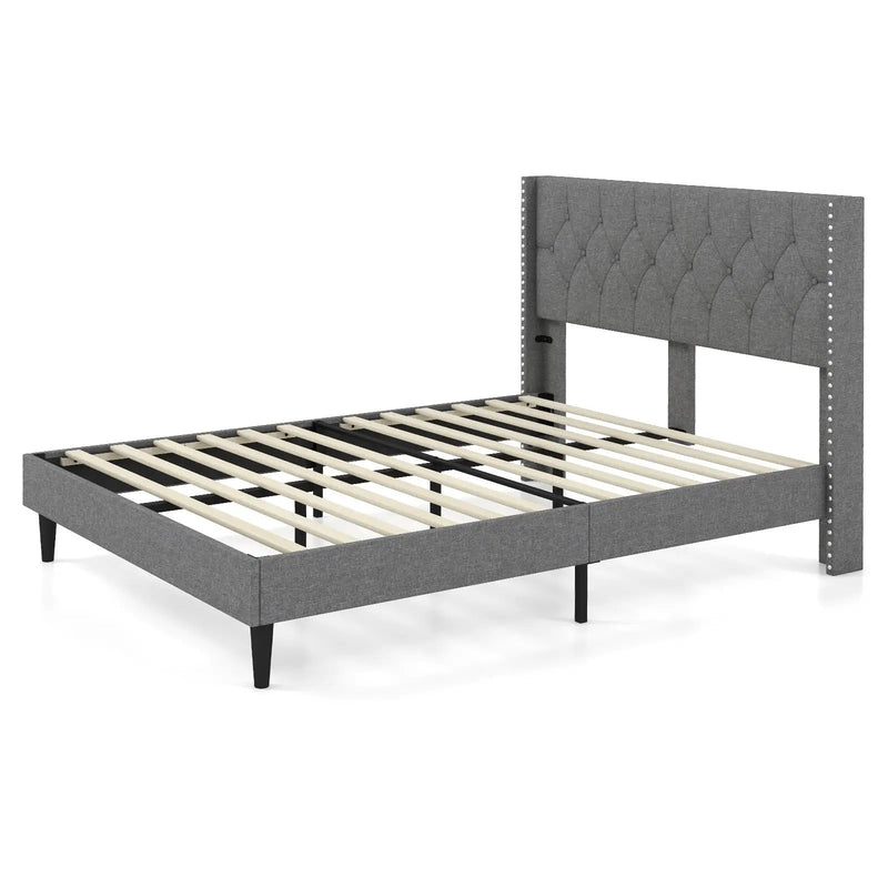Full/Queen Size Upholstered Platform Bed with Button Tufted Headboard by DirectDeals