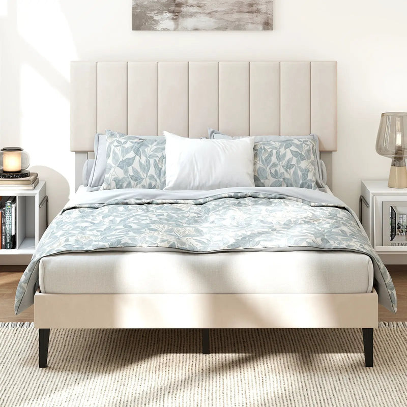 Full Size Velvet Upholstered Platform Bed Frame by DirectDeals