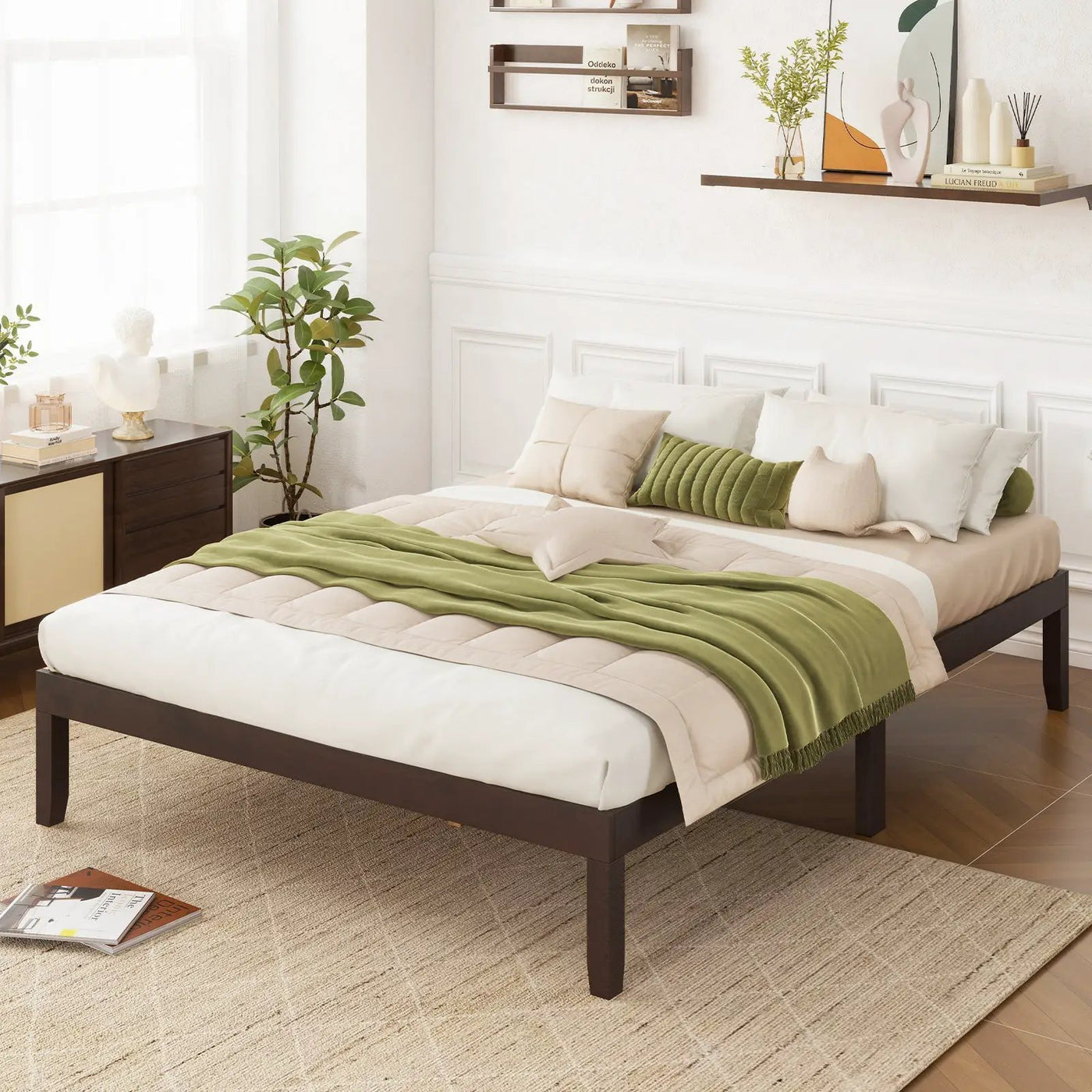Full Size Wood Bed Frame with Wooden Slats Support and Rubber Wood Legs by DirectDeals