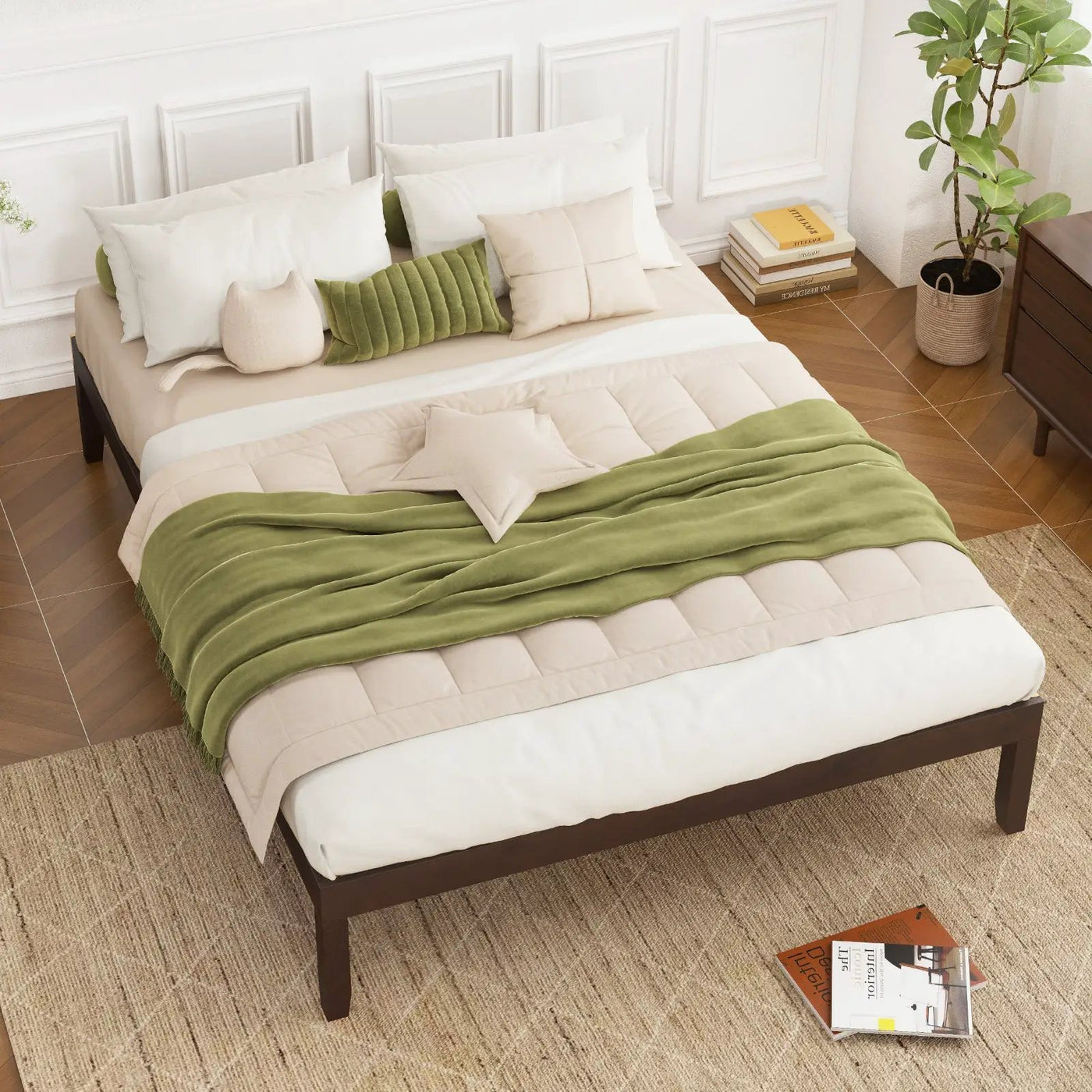 Full Size Wood Bed Frame with Wooden Slats Support and Rubber Wood Legs by DirectDeals