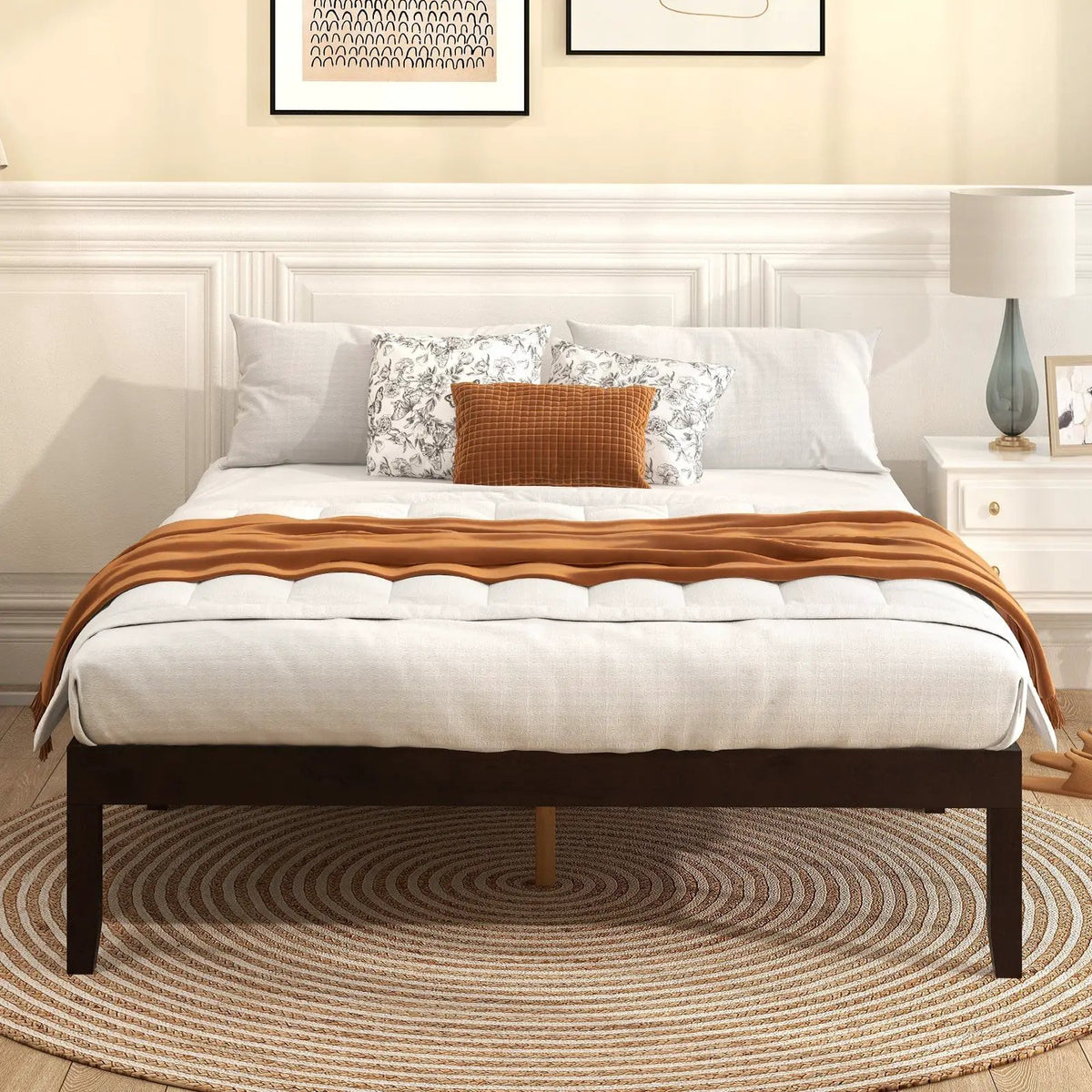 Full Size Wood Bed Frame with Wooden Slats Support and Rubber Wood Legs by DirectDeals