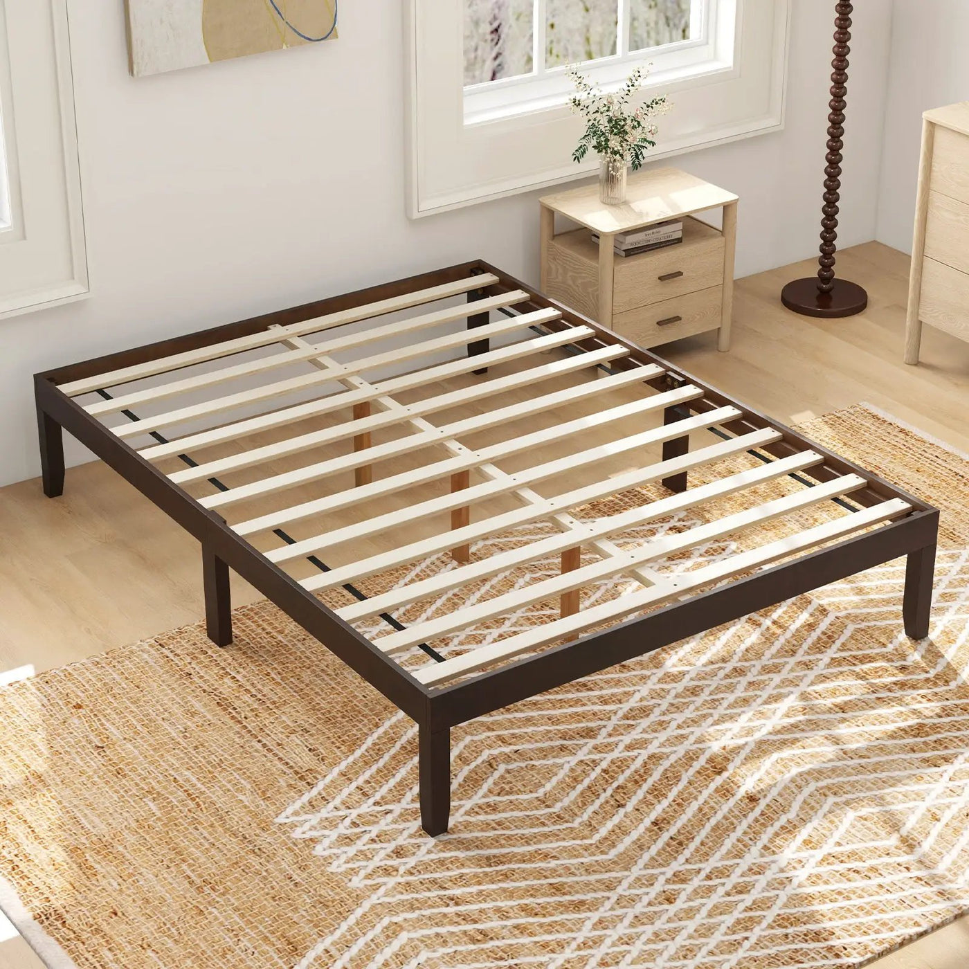 Full Size Wood Bed Frame with Wooden Slats Support and Rubber Wood Legs by DirectDeals
