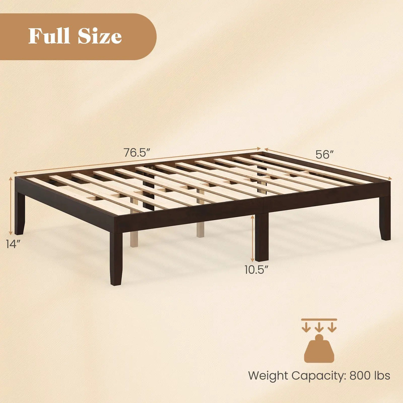 Full Size Wood Bed Frame with Wooden Slats Support and Rubber Wood Legs by DirectDeals