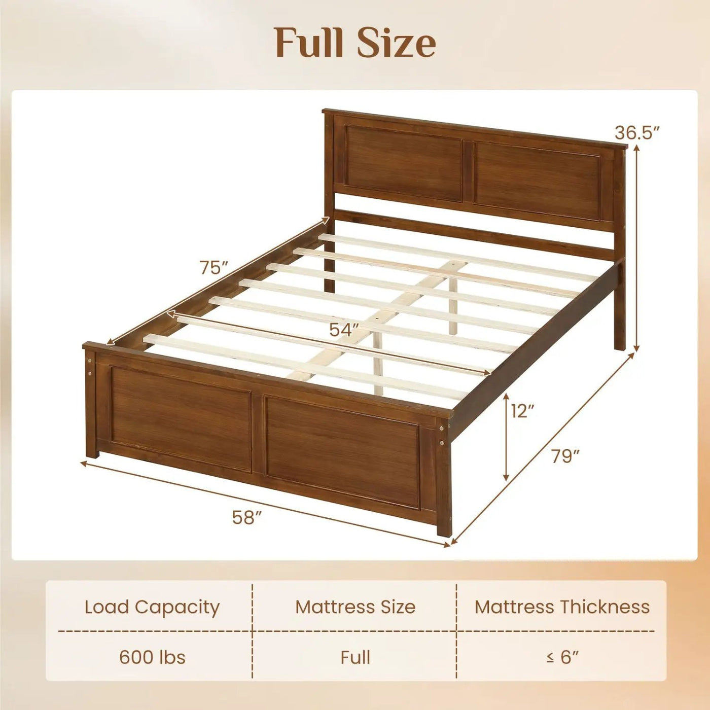 Twin Size Wooden Platform Bed Frame with Headboard by DirectDeals