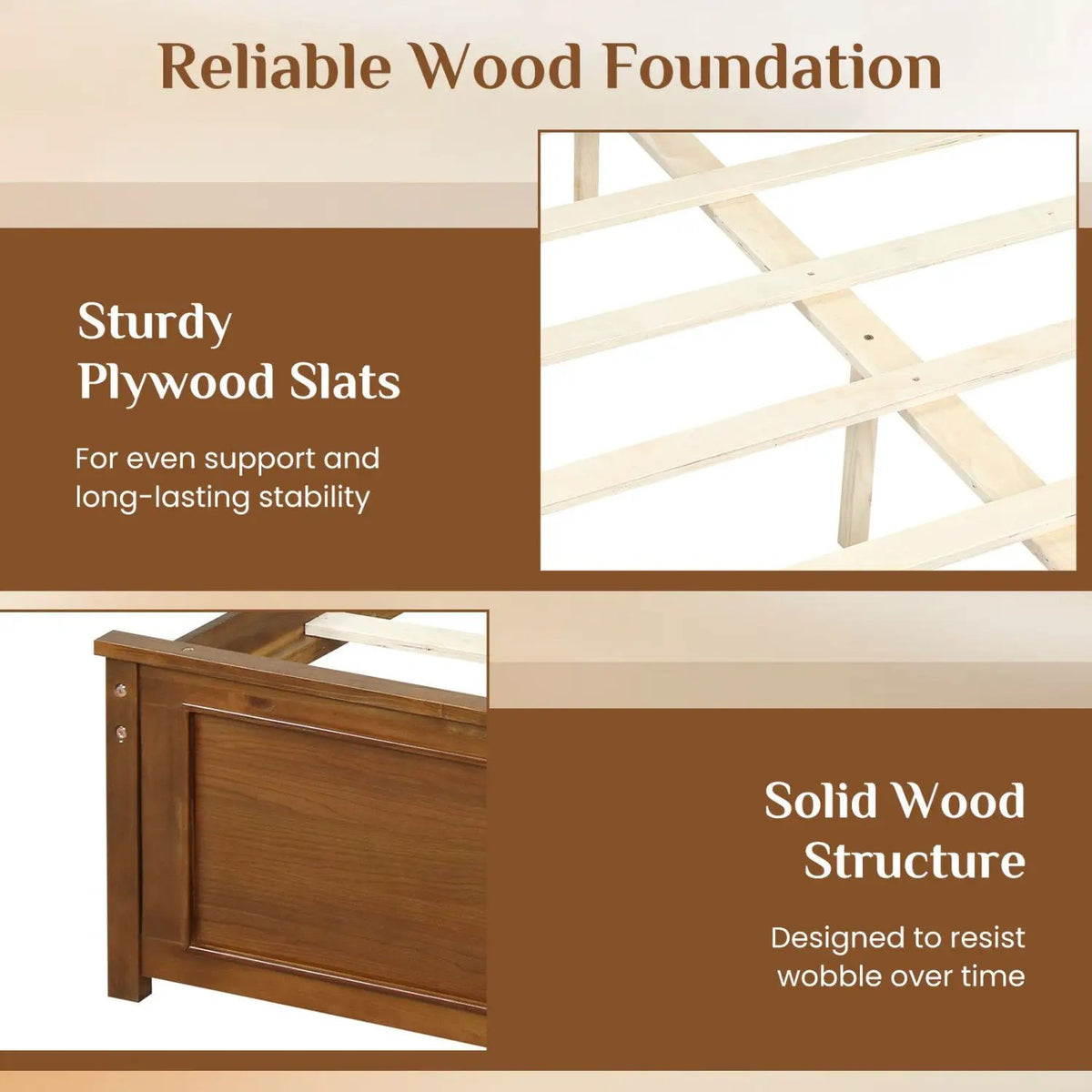 Twin Size Wooden Platform Bed Frame with Headboard by DirectDeals