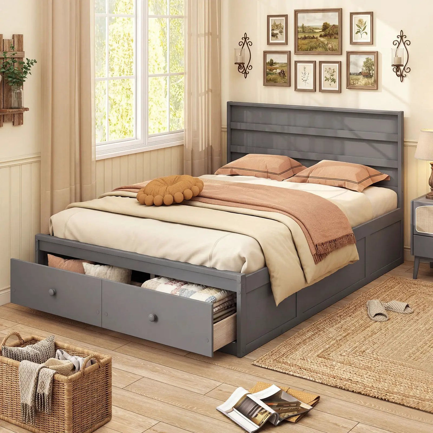 Full Size Wooden Platform Bed Frame with Storage Drawers by DirectDeals