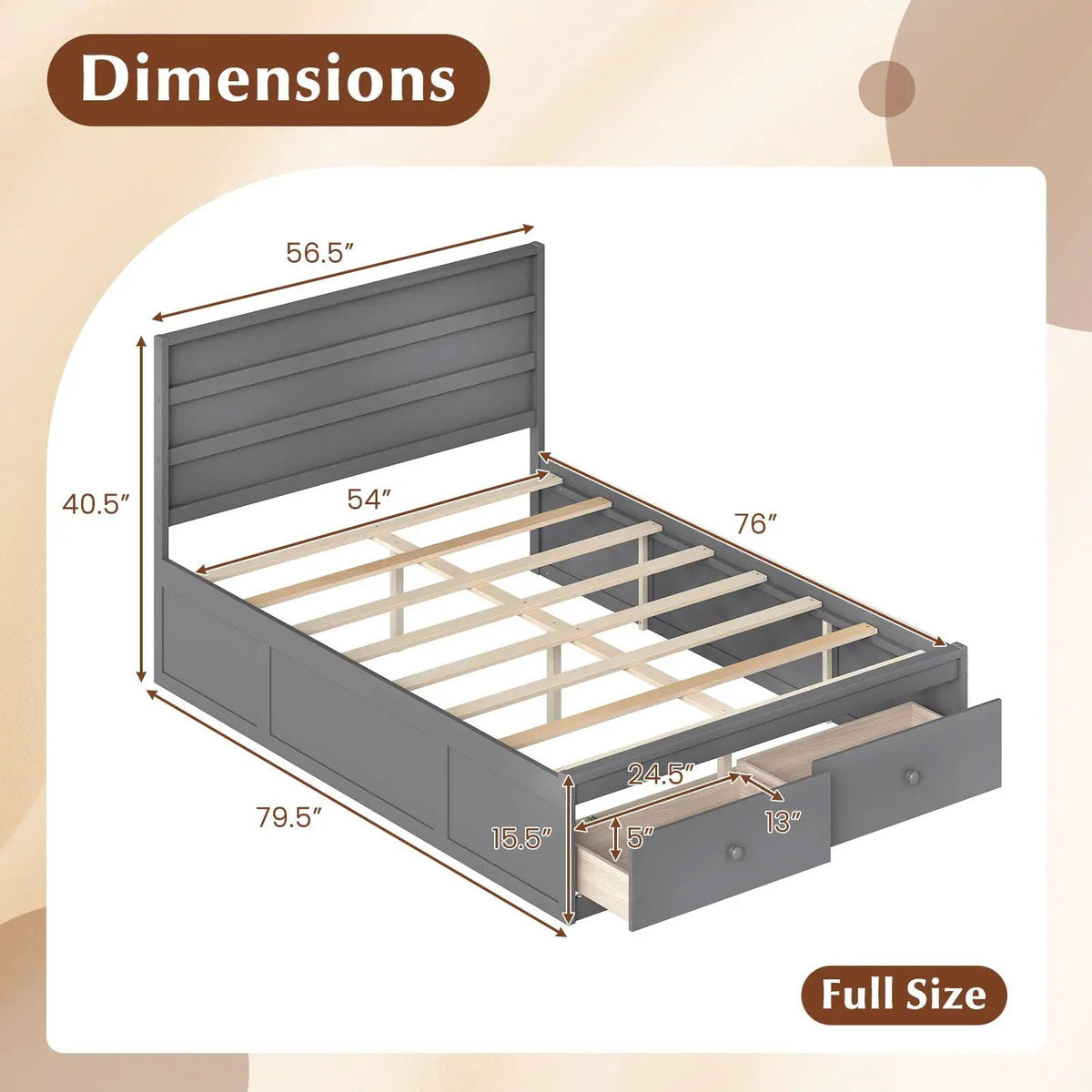 Full Size Wooden Platform Bed Frame with Storage Drawers by DirectDeals