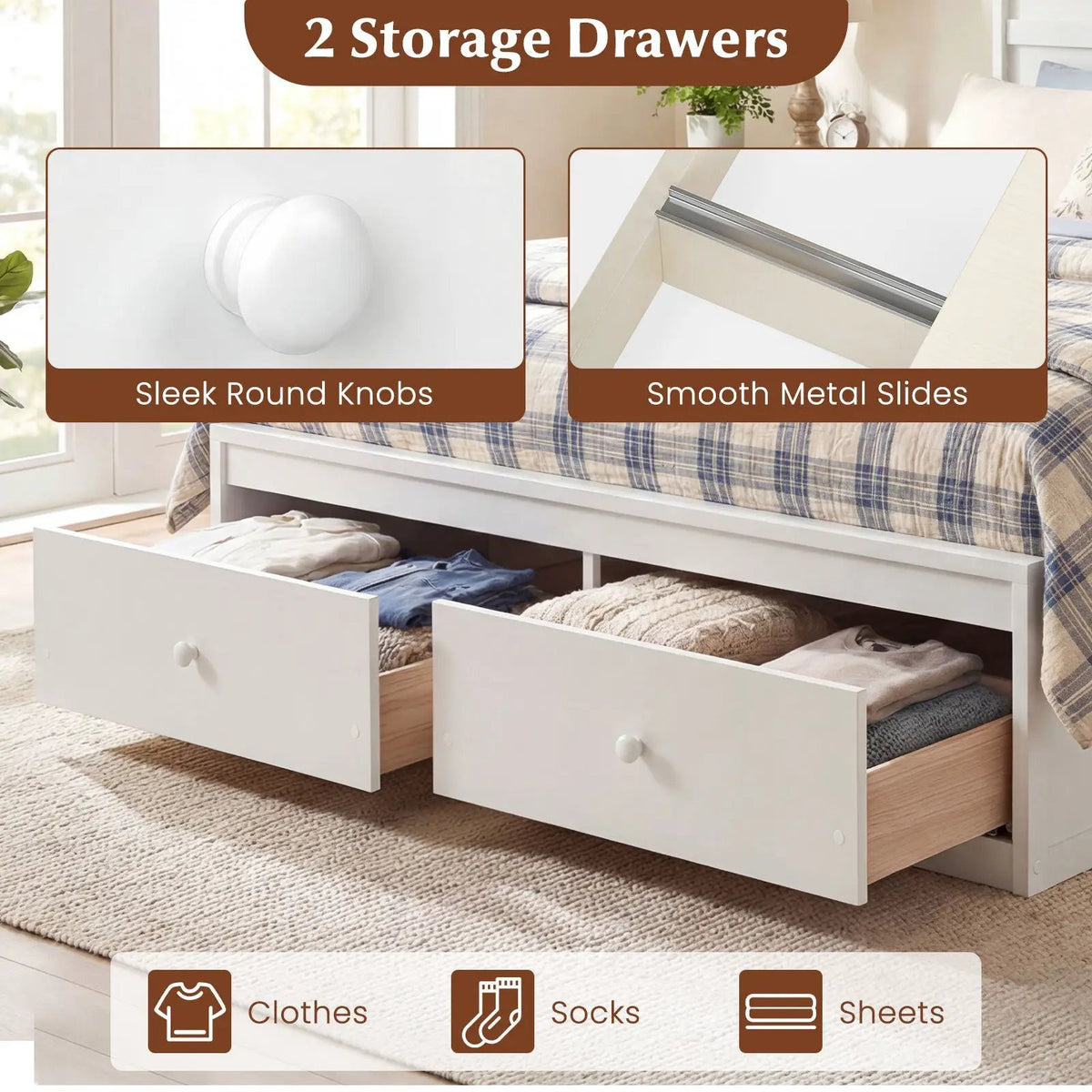 Full Size Wooden Platform Bed Frame with Storage Drawers by DirectDeals