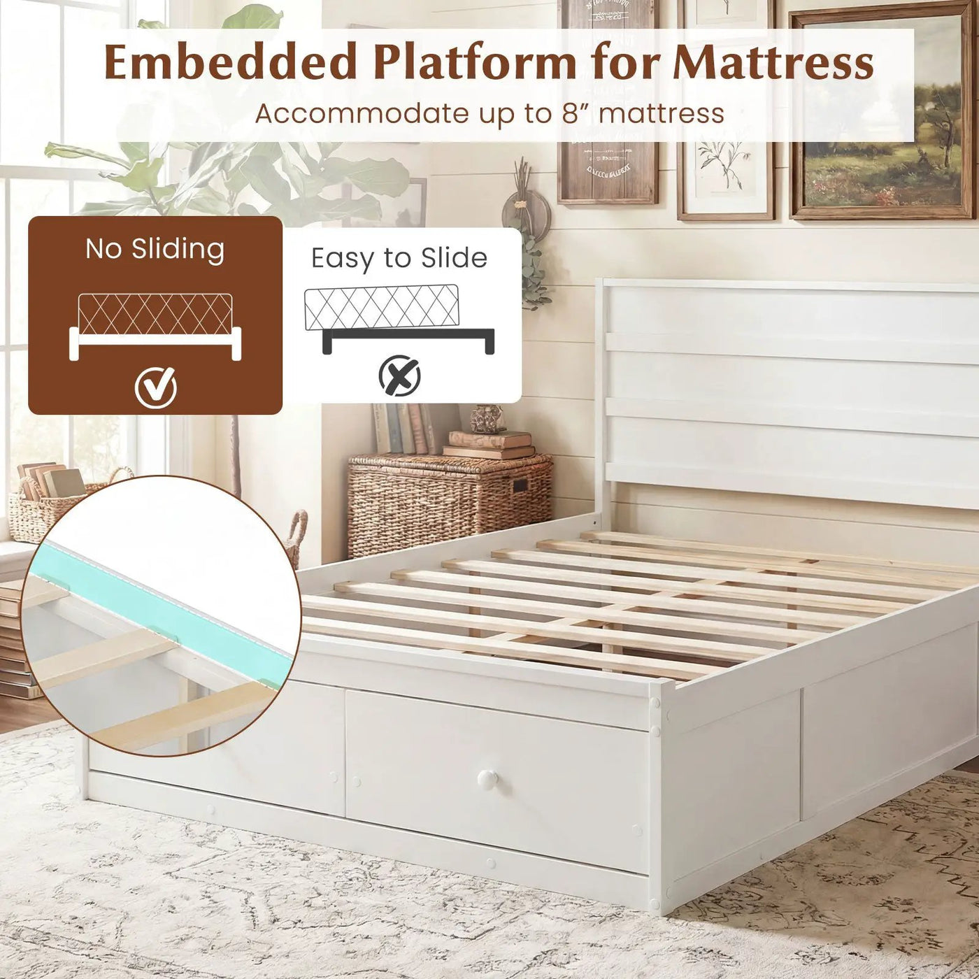 Full Size Wooden Platform Bed Frame with Storage Drawers by DirectDeals