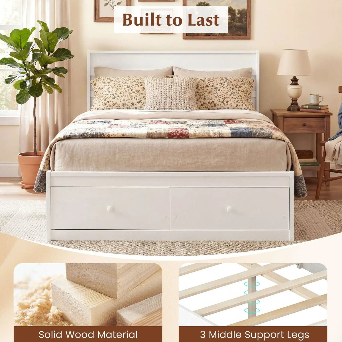 Full Size Wooden Platform Bed Frame with Storage Drawers by DirectDeals