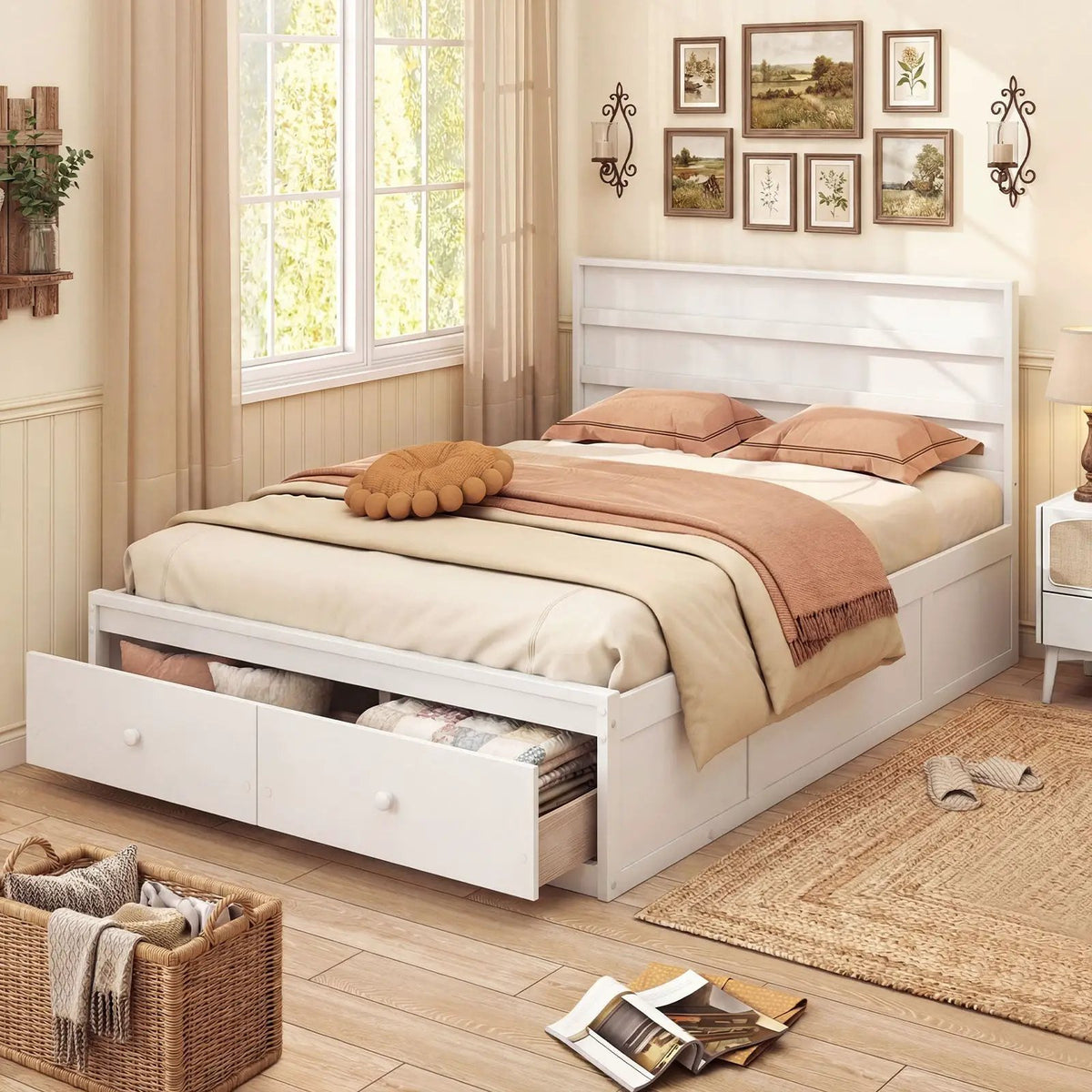 Full Size Wooden Platform Bed Frame with Storage Drawers by DirectDeals