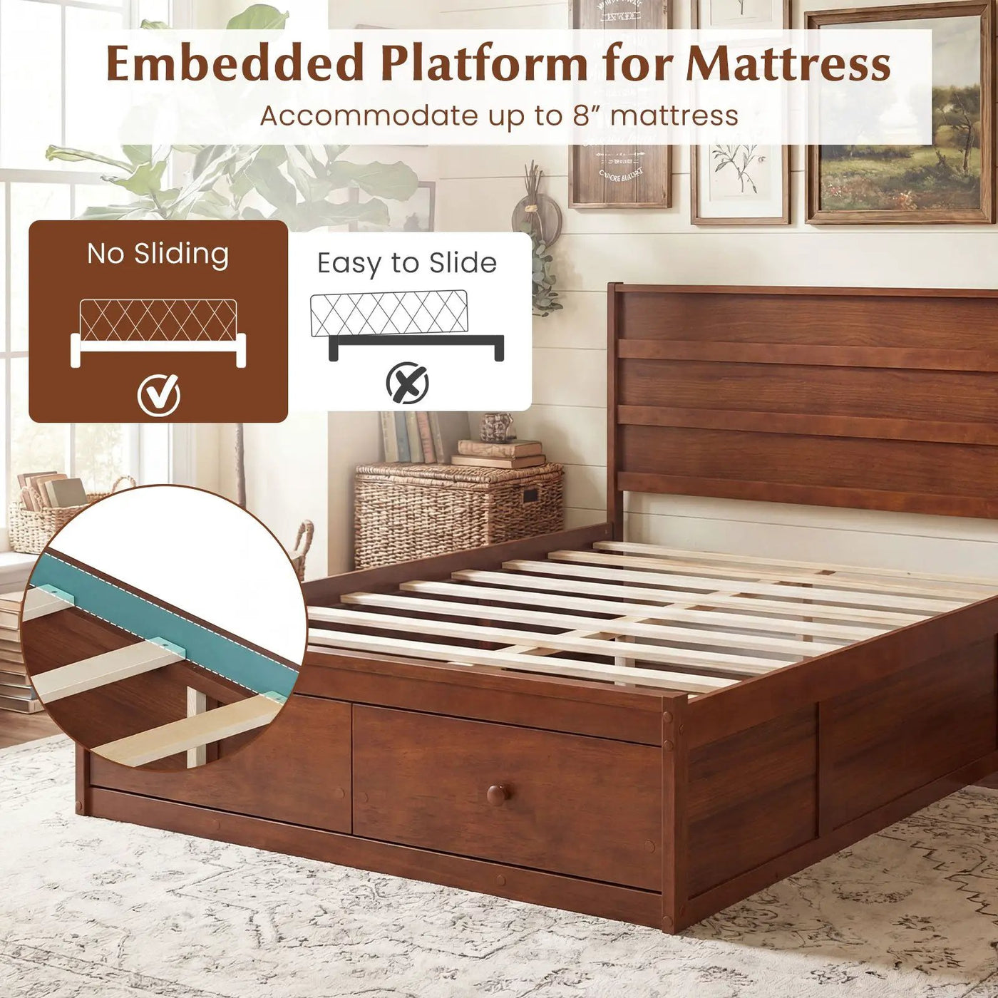 Full Size Wooden Platform Bed Frame with Storage Drawers by DirectDeals