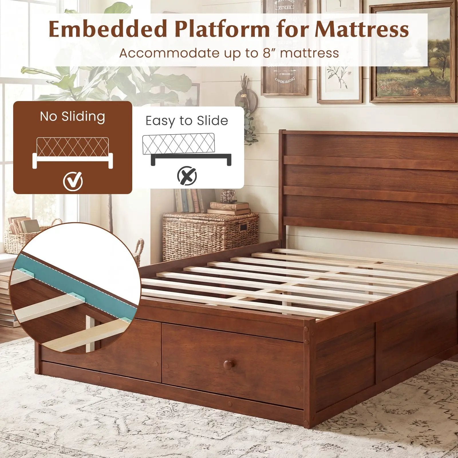 Full Size Wooden Platform Bed Frame with Storage Drawers by DirectDeals