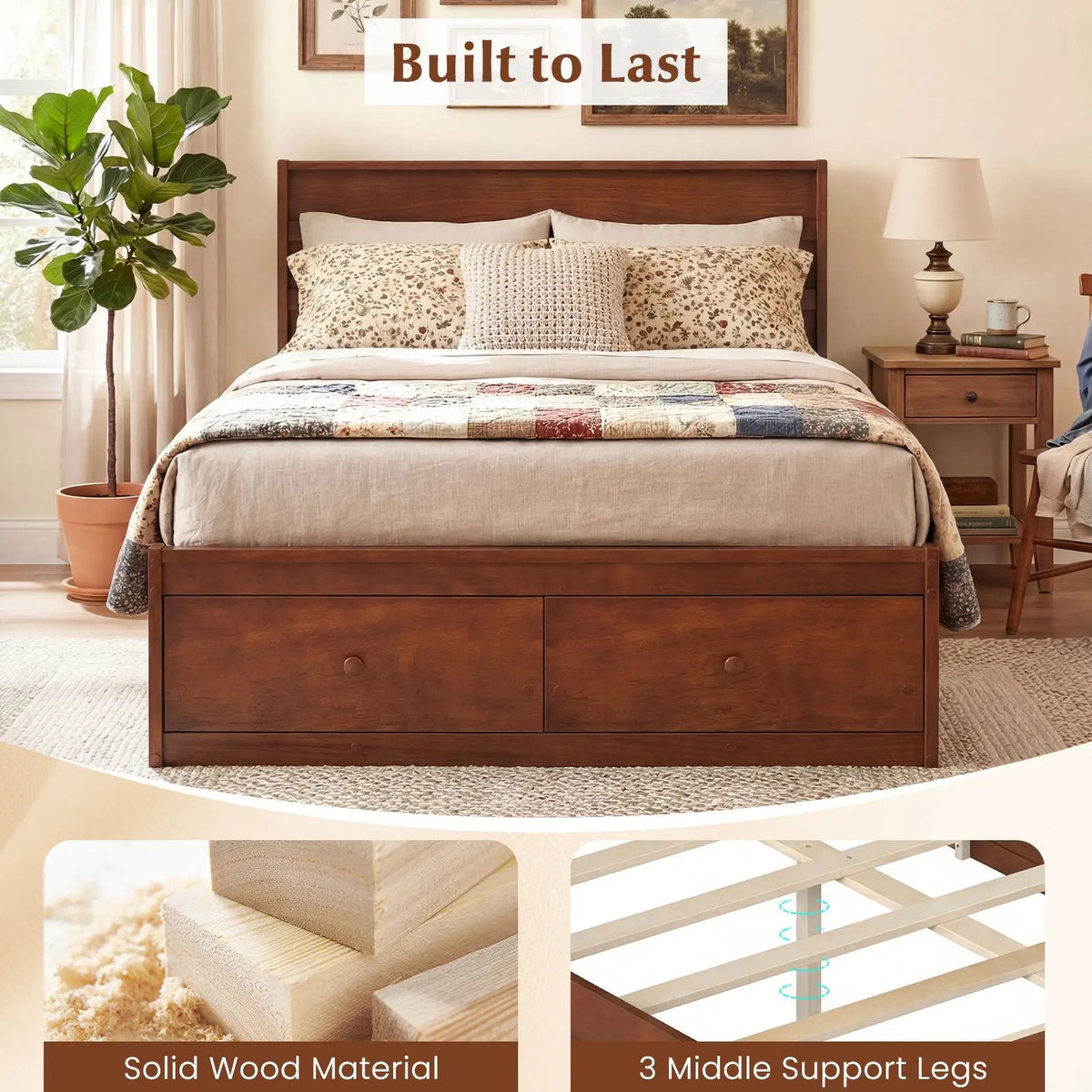 Full Size Wooden Platform Bed Frame with Storage Drawers by DirectDeals