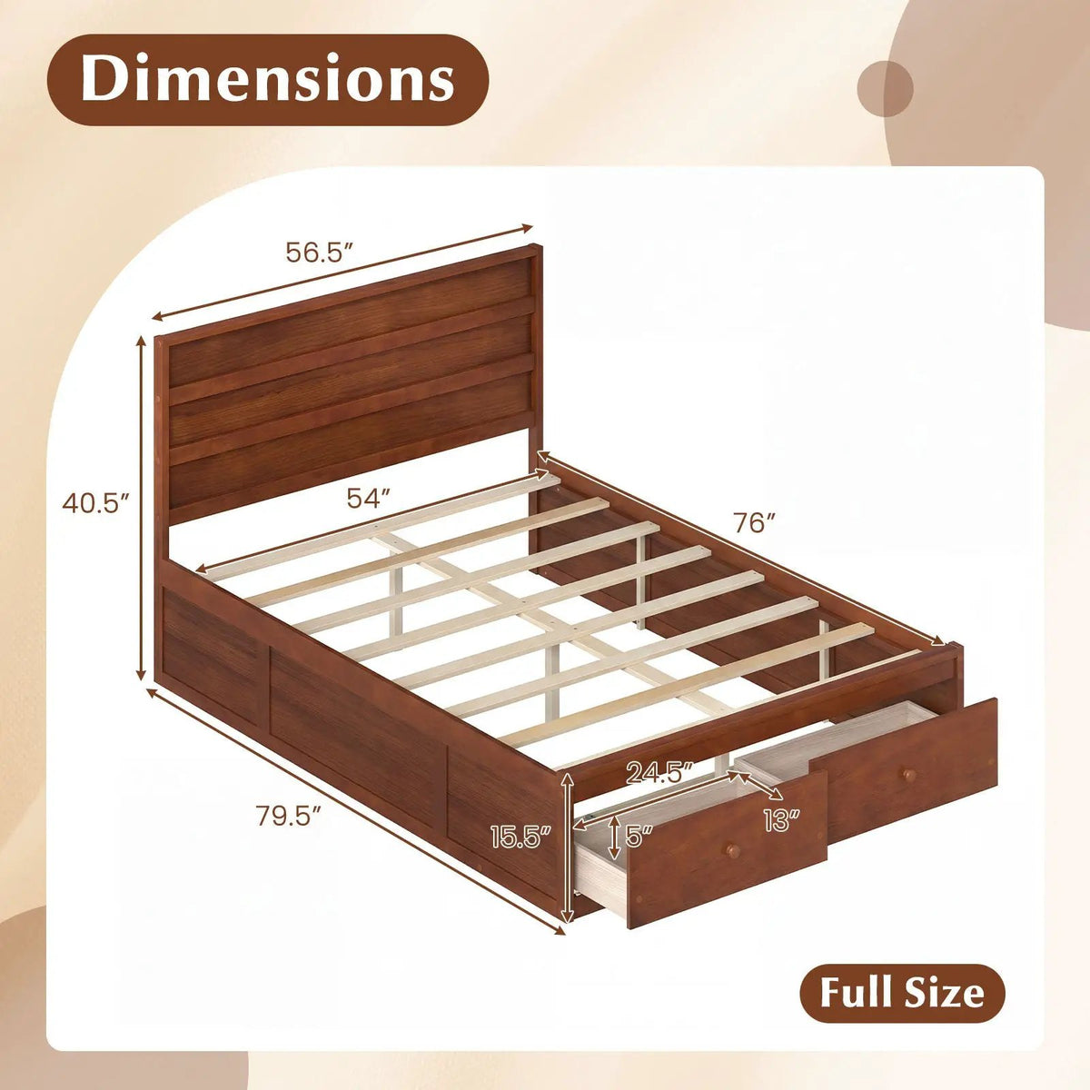 Full Size Wooden Platform Bed Frame with Storage Drawers by DirectDeals