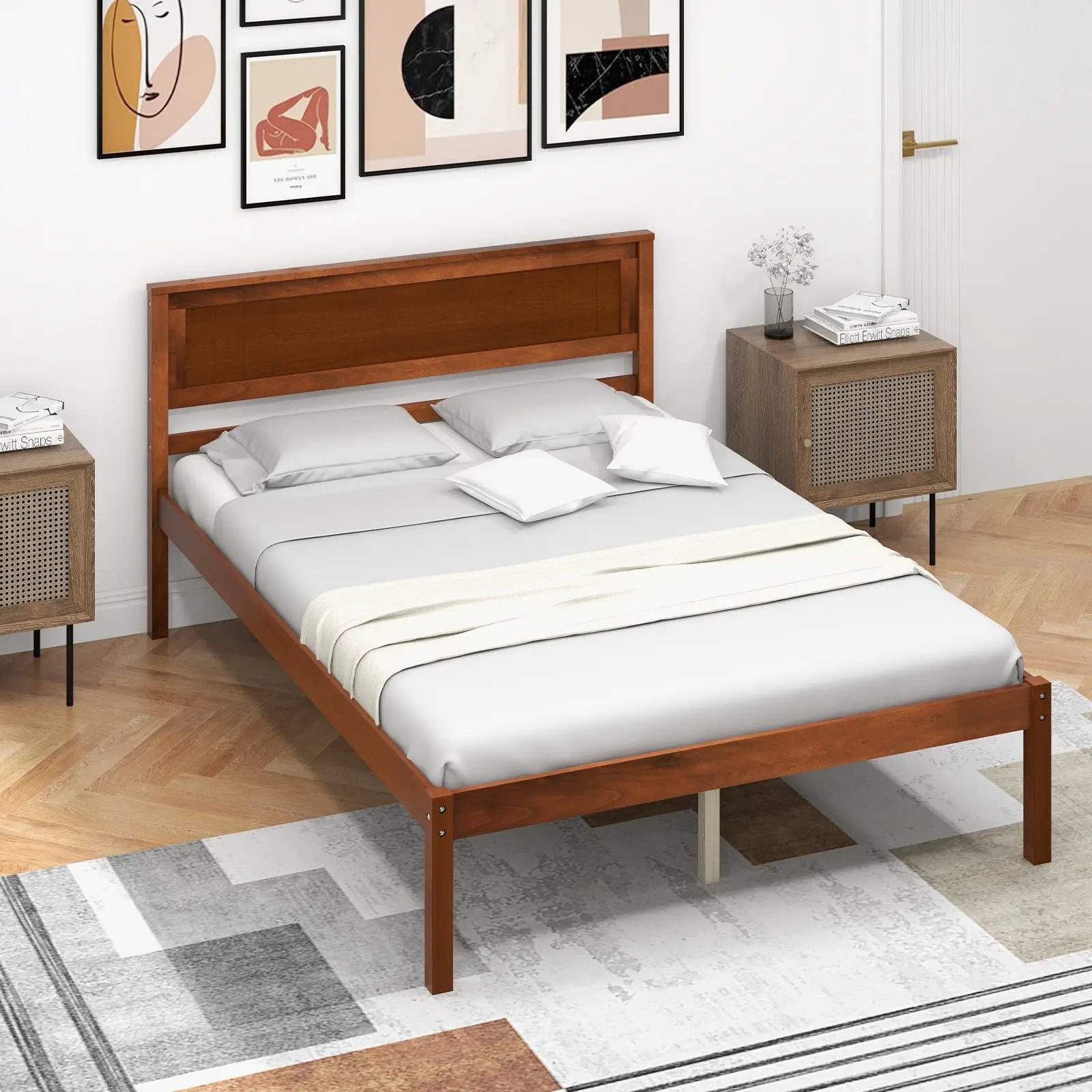 Twin/Full/Queen Size Bed Frame with Wooden Headboard and Slat Support by DirectDeals