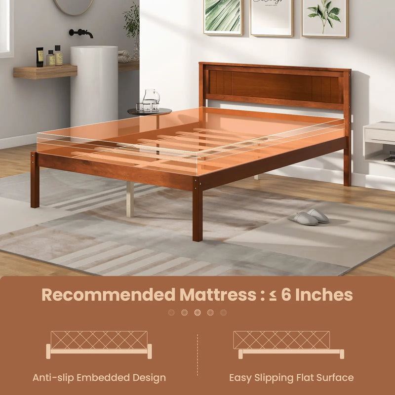 Twin/Full/Queen Size Bed Frame with Wooden Headboard and Slat Support by DirectDeals