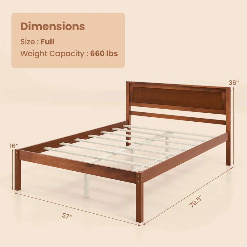Twin/Full/Queen Size Bed Frame with Wooden Headboard and Slat Support by DirectDeals