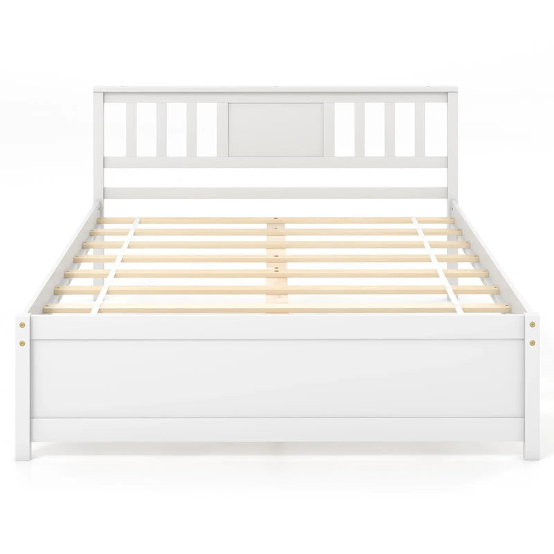 Wooden Platform Bed with Headboard and Wood Slat Support White by DirectDeals