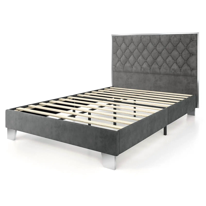 Full/Queen Size Upholstered Bed Frame with Velvet Headboard by DirectDeals