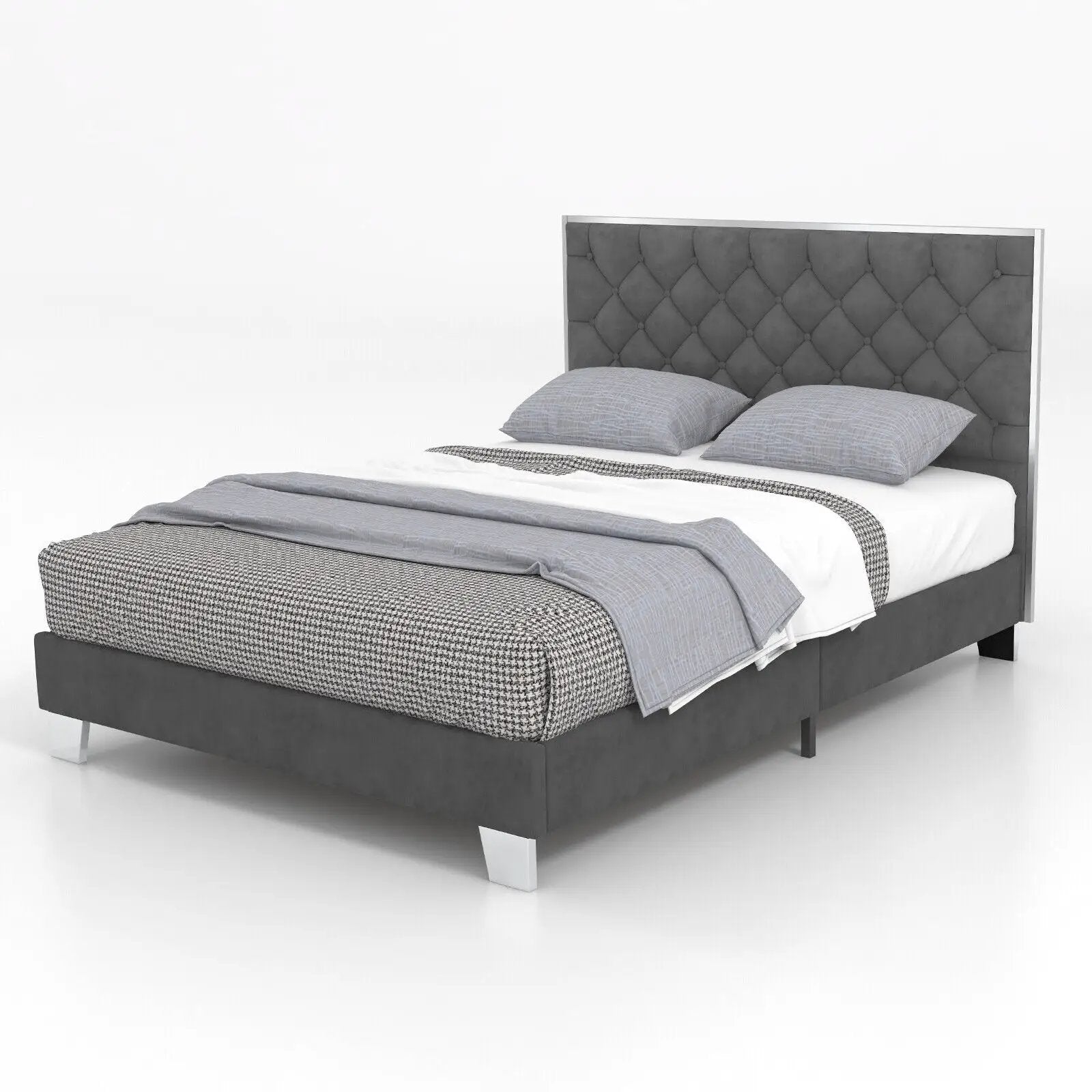 Full/Queen Size Upholstered Bed Frame with Velvet Headboard by DirectDeals