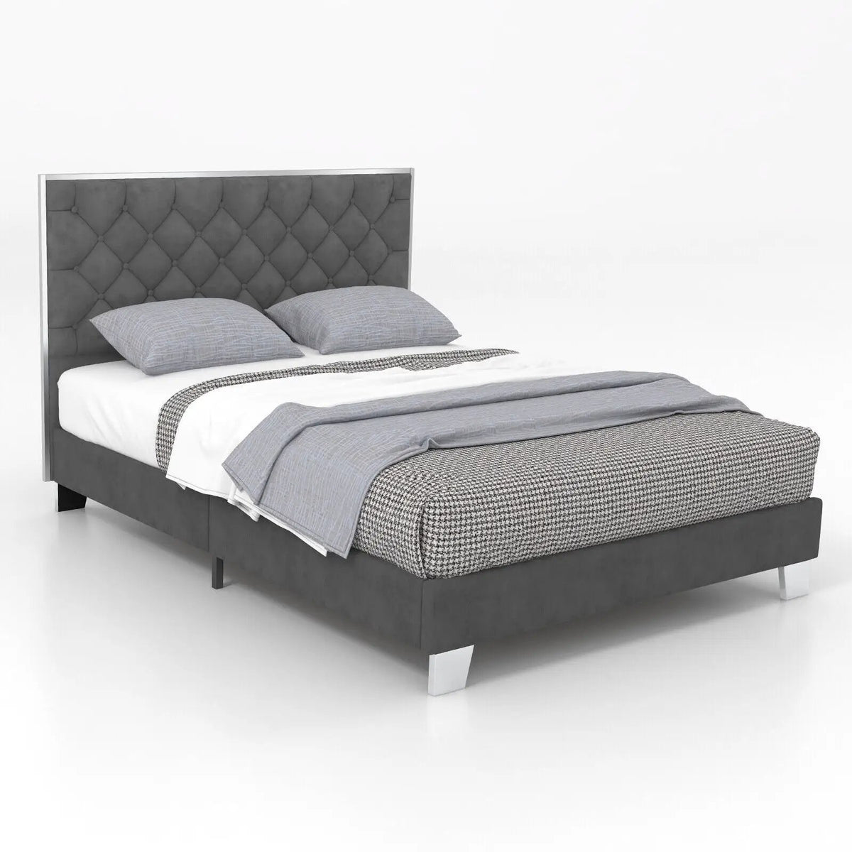 Full/Queen Size Upholstered Bed Frame with Velvet Headboard by DirectDeals