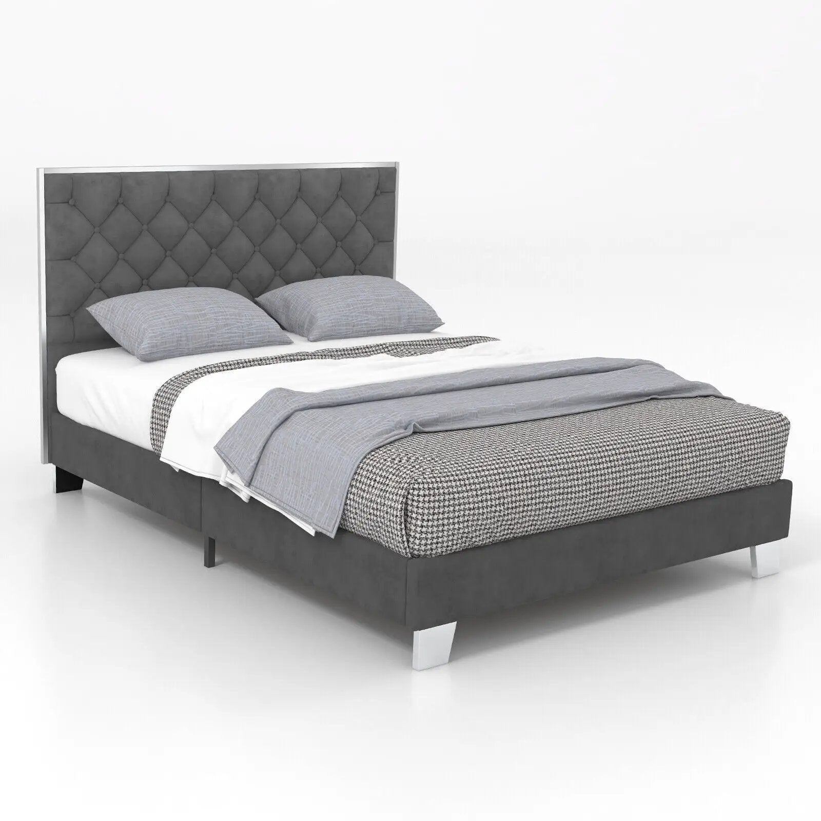 Full/Queen Size Upholstered Bed Frame with Velvet Headboard by DirectDeals