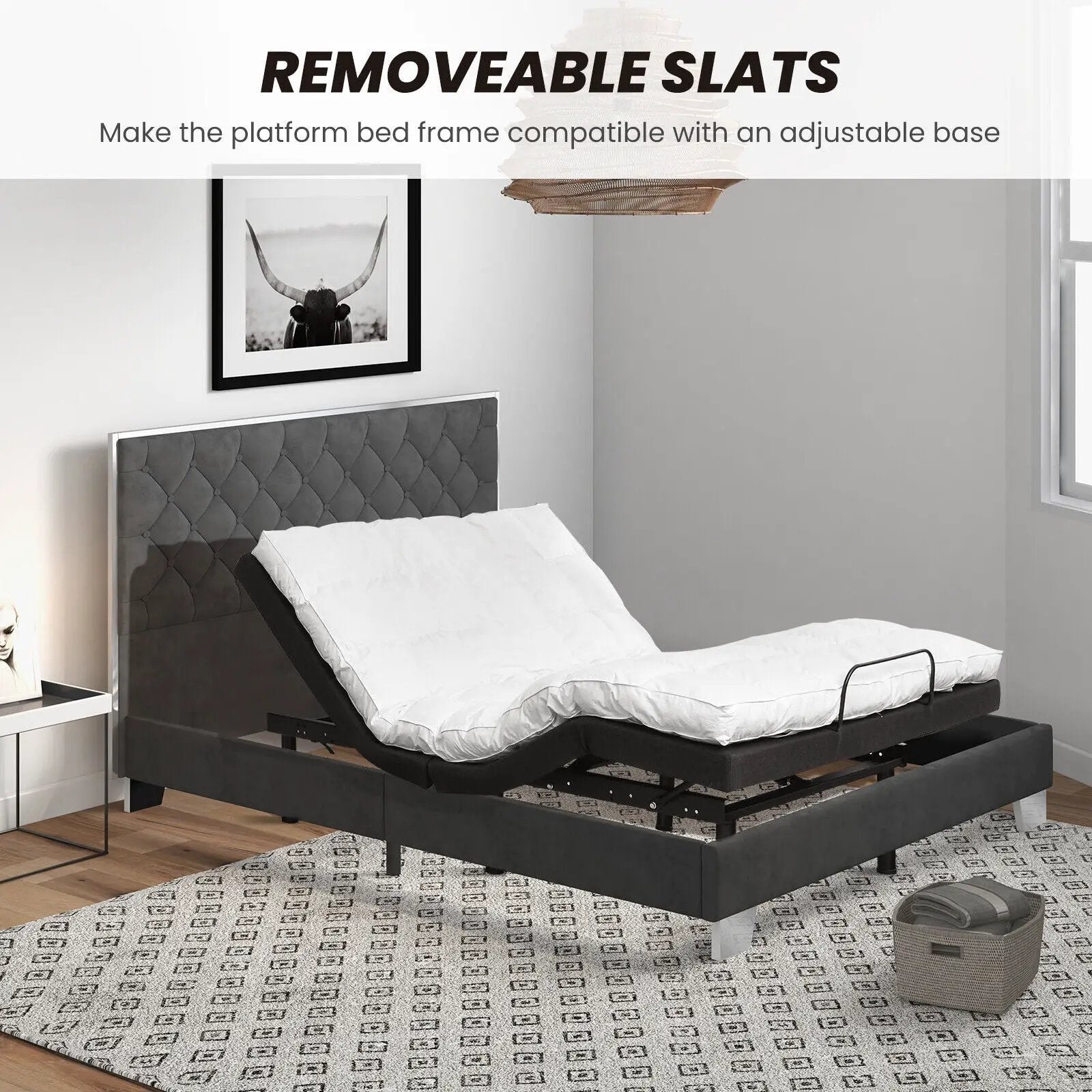 Full/Queen Size Upholstered Bed Frame with Velvet Headboard by DirectDeals