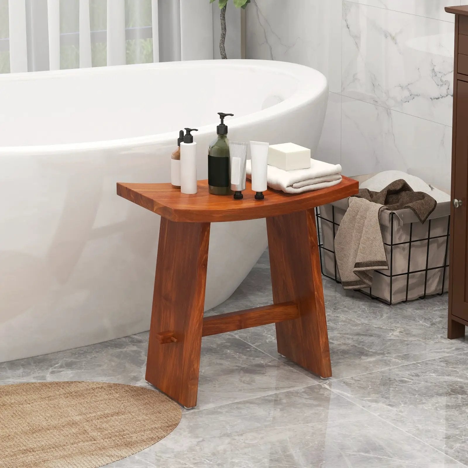 20 Inch Fully Assembled Shower Stool with Curved Seat for Inside Shower by DirectDeals