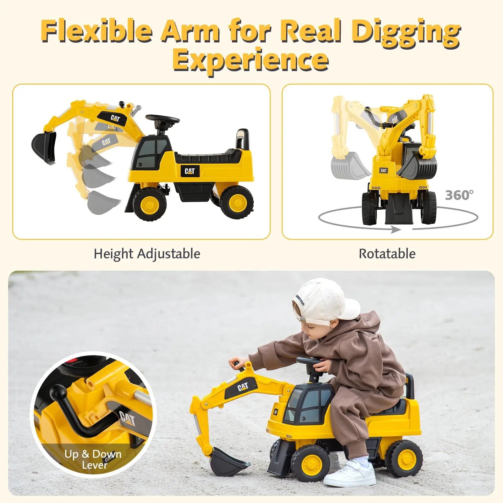 Licensed Caterpillar Kids Ride-On Digger-Yellow by DirectDeals