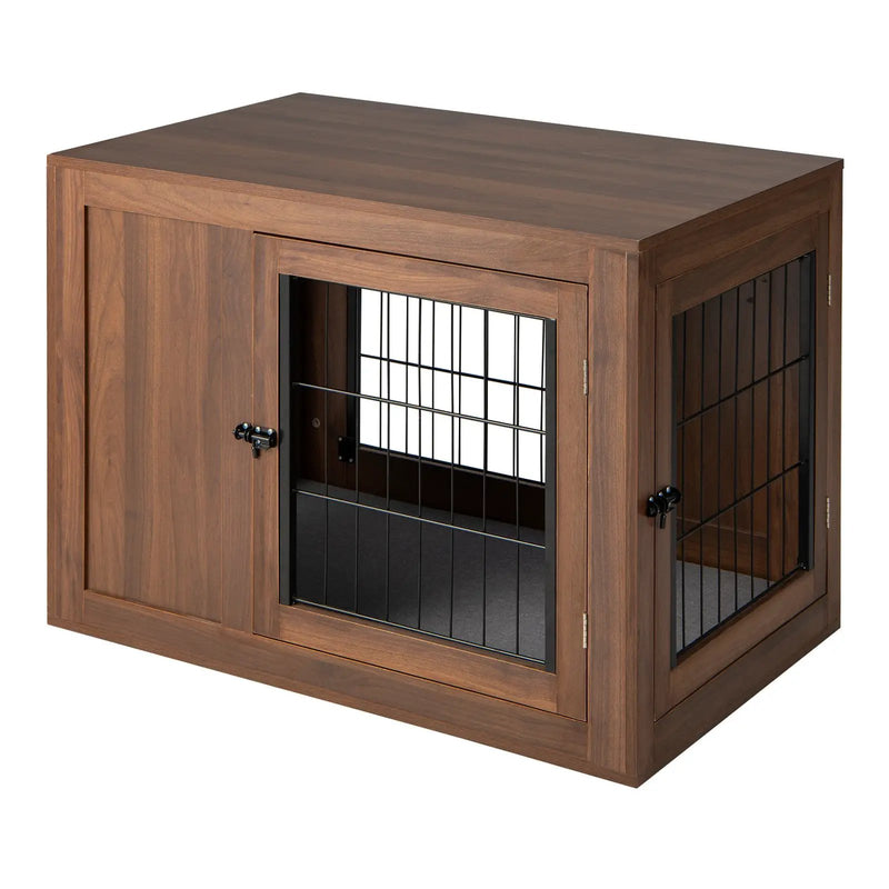 Furniture Dog Crate with Cushion and Double Doors-Walnut by DirectDeals