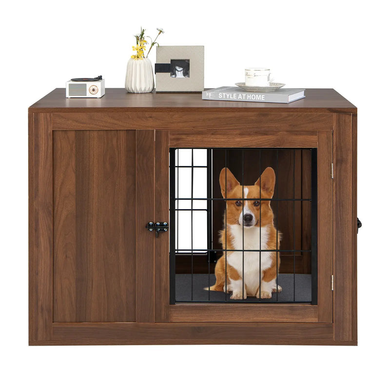 Furniture Dog Crate with Cushion and Double Doors-Walnut by DirectDeals