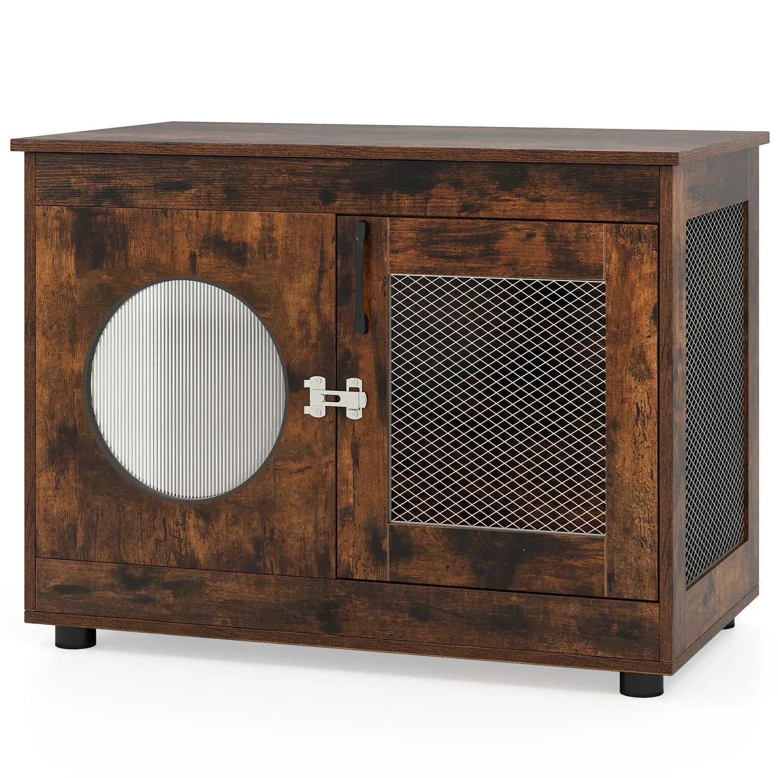 Furniture Style Dog Crate for Small and Medium Dogs with Translucent Window and Lockable Door-Rustic Brown by DirectDeals