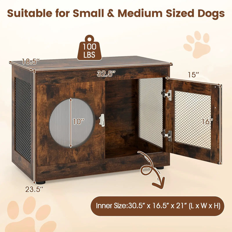 Furniture Style Dog Crate for Small and Medium Dogs with Translucent Window and Lockable Door-Rustic Brown by DirectDeals
