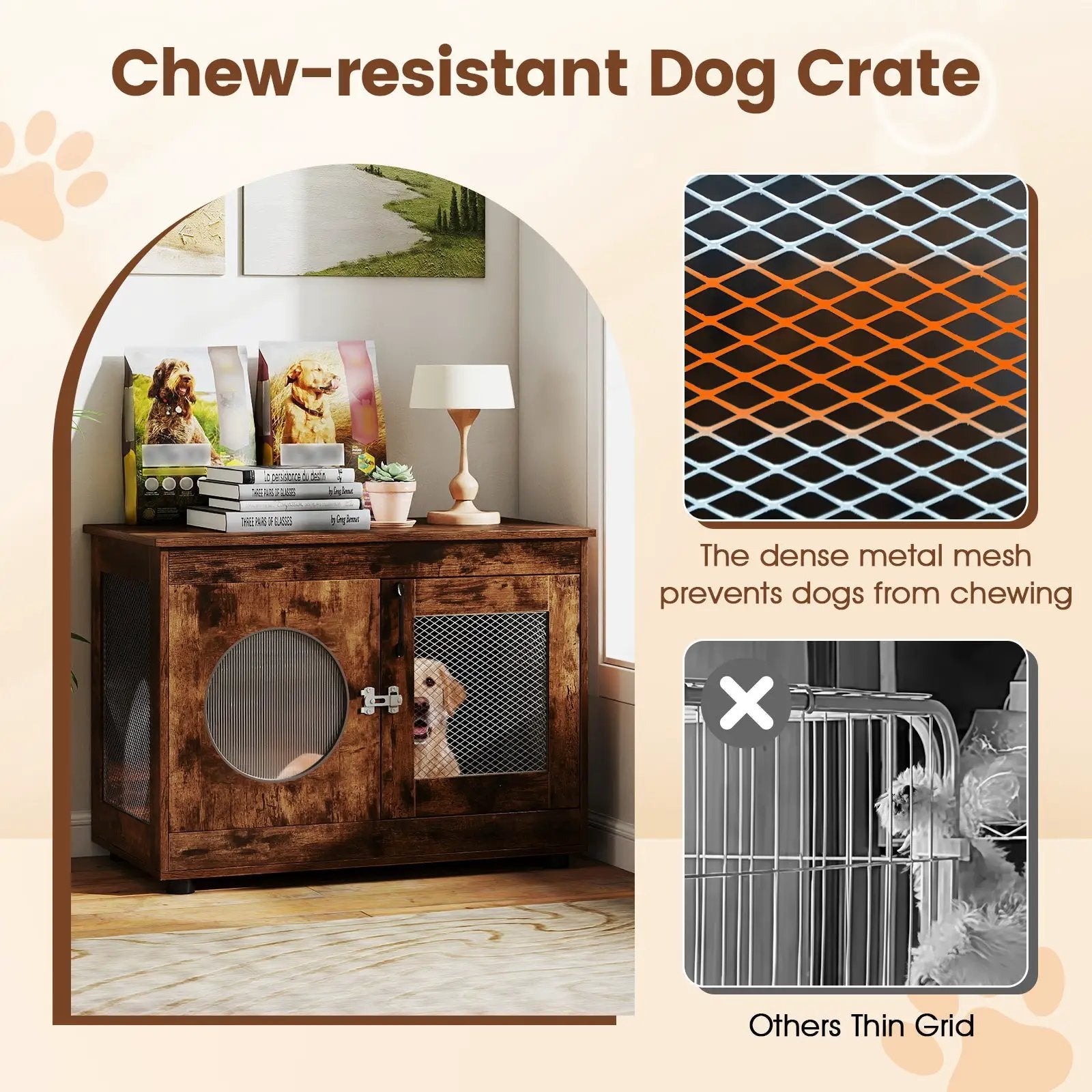 Furniture Style Dog Crate for Small and Medium Dogs with Translucent Window and Lockable Door-Rustic Brown by DirectDeals