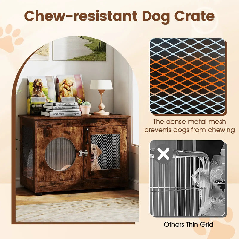 Furniture Style Dog Crate for Small and Medium Dogs with Translucent Window and Lockable Door-Rustic Brown by DirectDeals