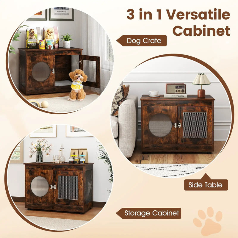 Furniture Style Dog Crate for Small and Medium Dogs with Translucent Window and Lockable Door-Rustic Brown by DirectDeals