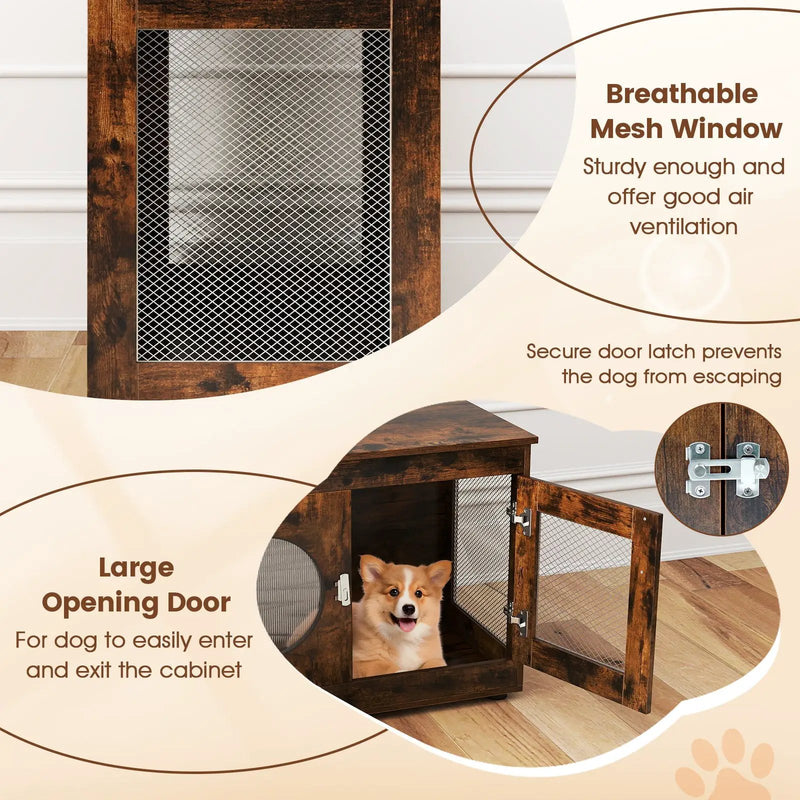 Furniture Style Dog Crate for Small and Medium Dogs with Translucent Window and Lockable Door-Rustic Brown by DirectDeals