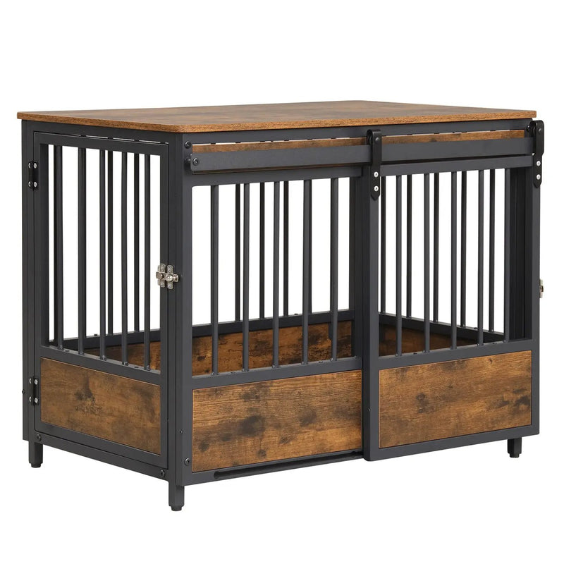 Dog Crate Furniture with Sliding Barn Door and Mat by DirectDeals