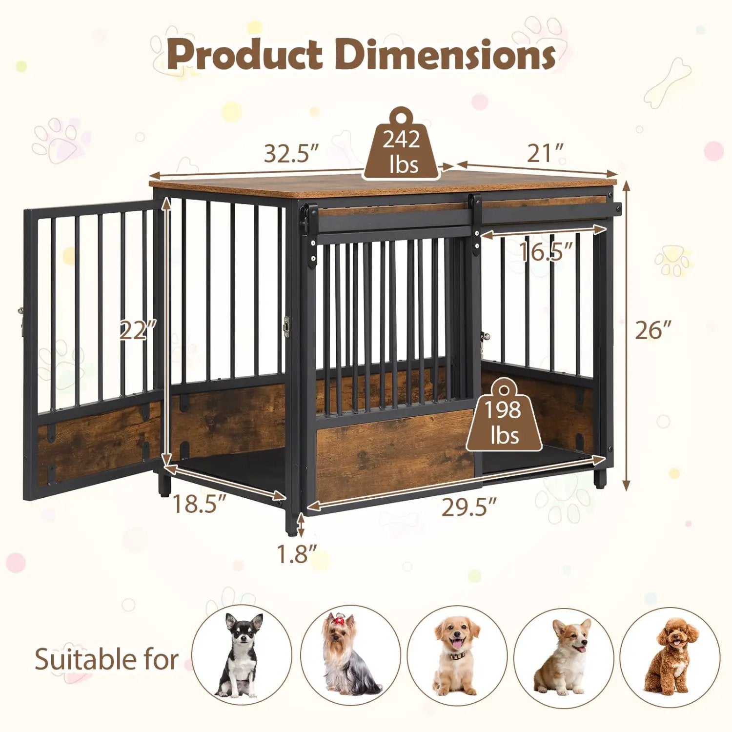 Dog Crate Furniture with Sliding Barn Door and Mat by DirectDeals