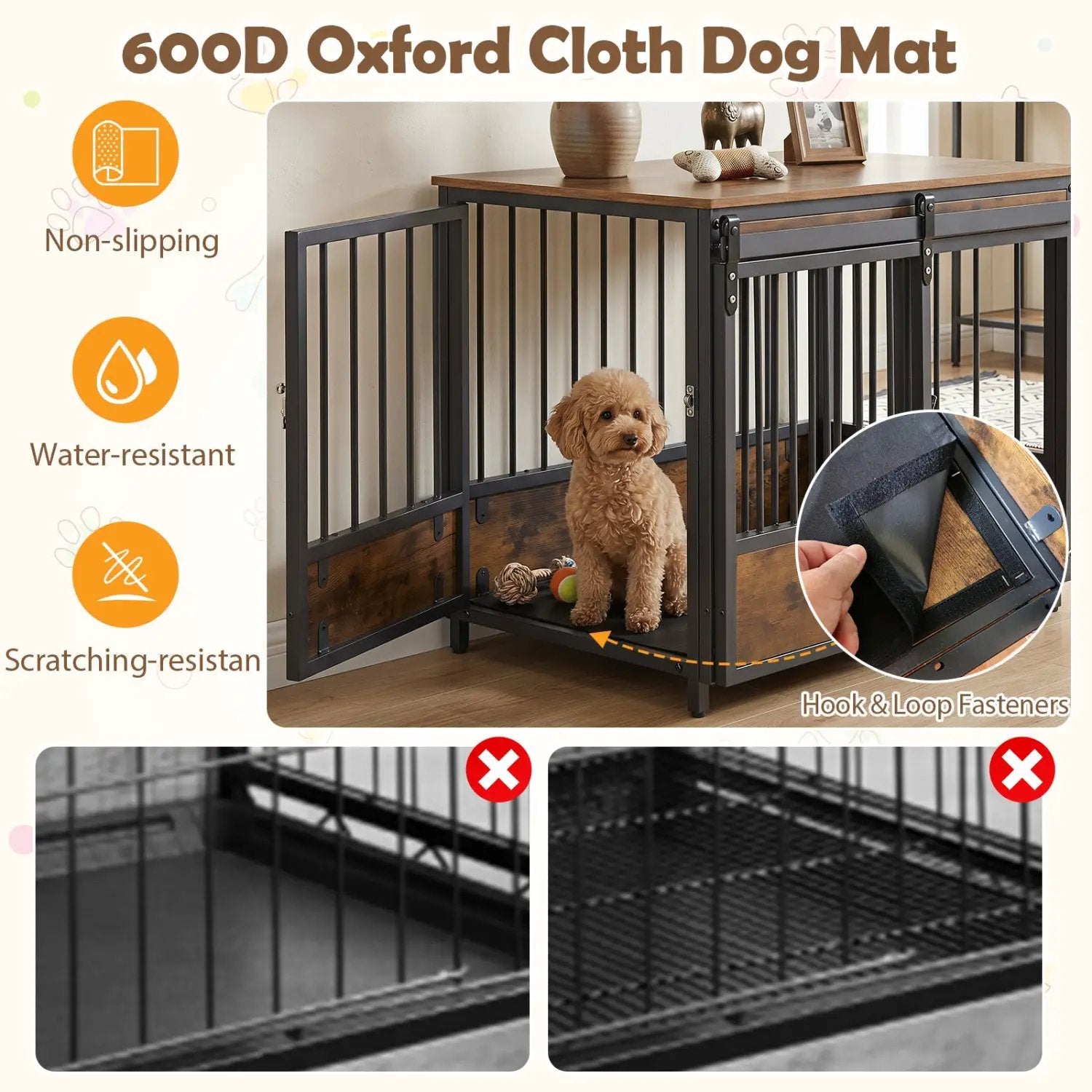 Dog Crate Furniture with Sliding Barn Door and Mat by DirectDeals